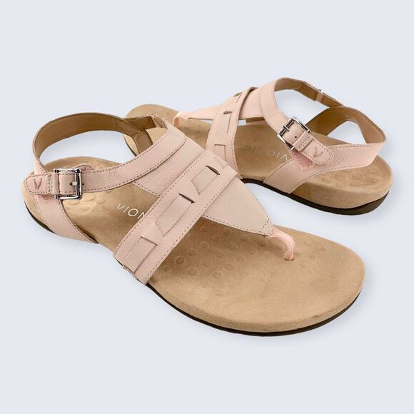 Vionic Lupe Pink Leather Hook Loop Ankle Strap Thong Post Orthopedic Sandal 11 - Picture 1 of 8